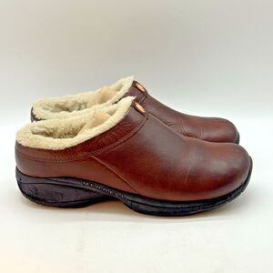 Merrell Primo Chill Shearling Lined Leather Clogs Women's 9.5 Bug Brown Slip On